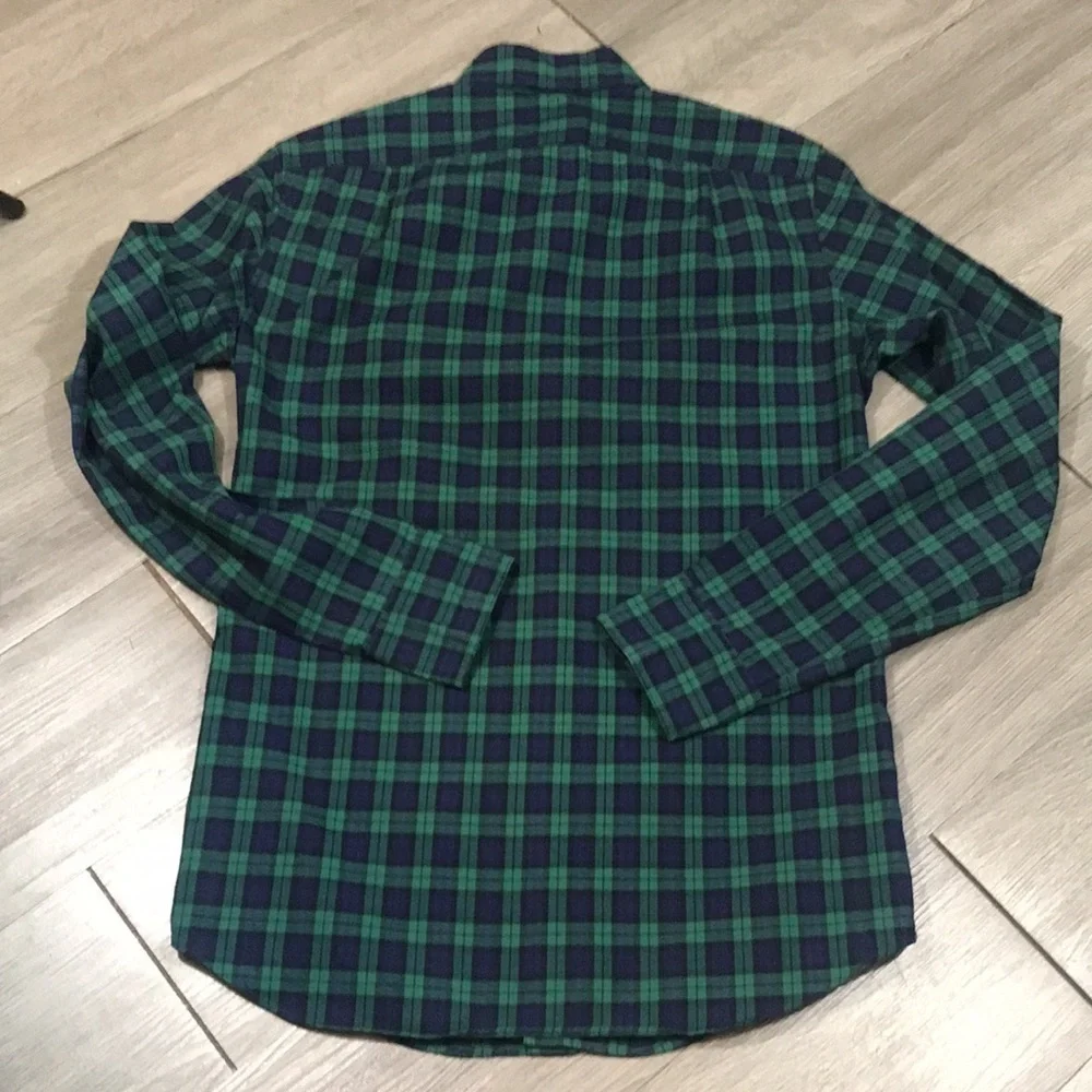 J. Crew 100% Cotton Shirting 2-Ply Slim Fit Ling Sleeve Blue & Green Plaid Shirt